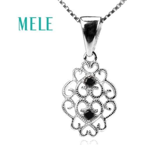 MELE Natural Black spinel 925 sterling silver pendant for women 0.04ctX2 1.8mm round cut gemstone Statement Jewelry