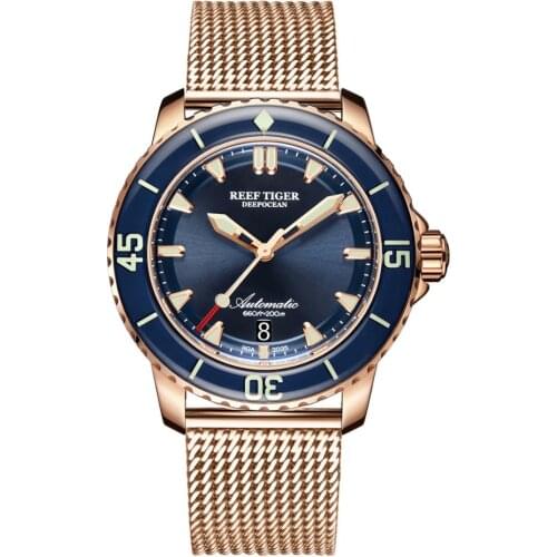 Men sport watch,mens automatic watches Reef Tiger man gold 200m waterproof dive mechanical wristwatch relogio masculino RGA3035