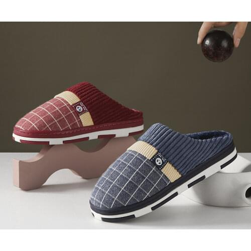 Men Autumn and Winter Plush Cotton Slippers Indoor Home Slippers Tendon Bottom Cotton Slippers New Casual Warm Slippers