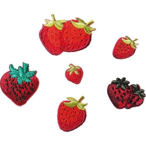 6Pcs/Lot Embroidered Patches Red Strawberry Iron on Applique Embroidery Flower Patches Badges for Clothes Backpack Patch