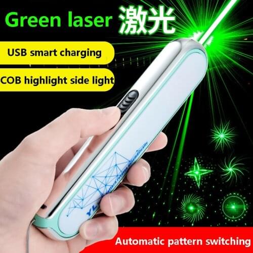 New laser pointer, multi-function COB side light, green laser pointer, USB rechargeable, automatic switching pattern laser light