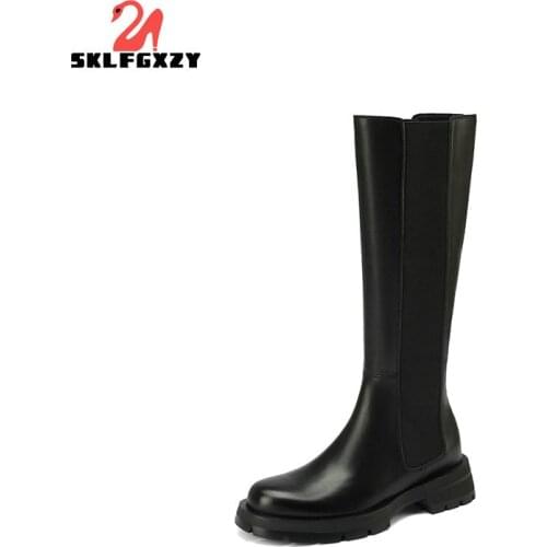 2021 New Sexy High Chelsea Boots Knee-high Genuine Leather Boots High Heels Women Fashion Shoes Autumn Winter Booties