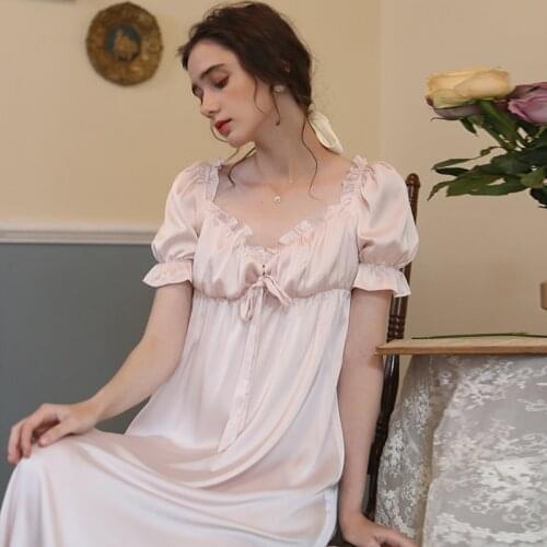 2021 New Womens Sleepwear Nightgowns Nightwear Sexy Night Dress Nightie Sleeping Home Dress Gown Silk Satin Vintage Sexi