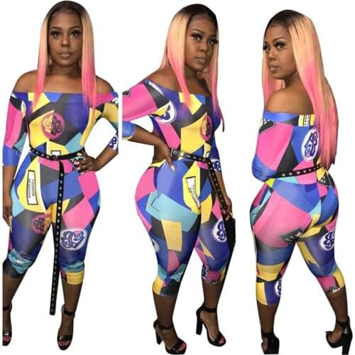 Bodycon Jumpsuit Print 's Casual Women Off Shoulder Contrast Ages 18-35 Years Old Woudeyou Tencel Skinny Ankle-length Pants