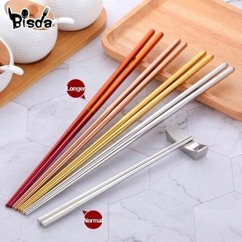 4 Colors Hollow Chopsticks Extra Long Chop-sticks Silver Gold Anti-Skip Chopsticks for Fry Food Restaurant Kitchen Tools