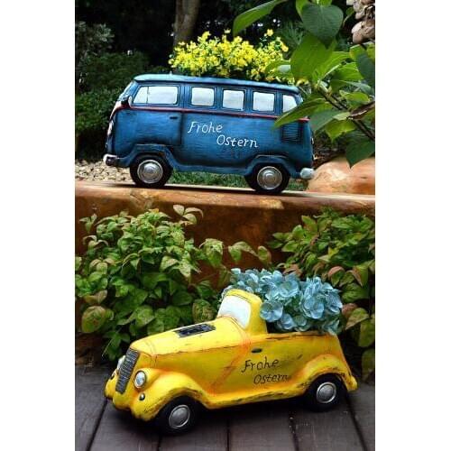 Pastoral Creative Car Flower Pot Clay Ornaments Courtyard Lawn Garden Figurines Decoration Garden Balcony Accessories Crafts
