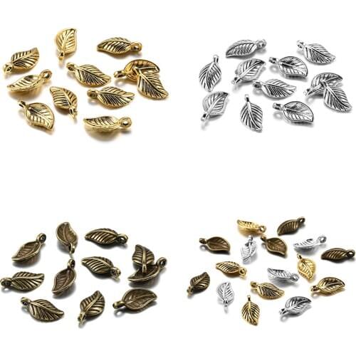 60pcs/lot 15x17mm Antique Gold Color Metal Alloy Leaves Charms Pendants Findings Jewelry Making Accessories