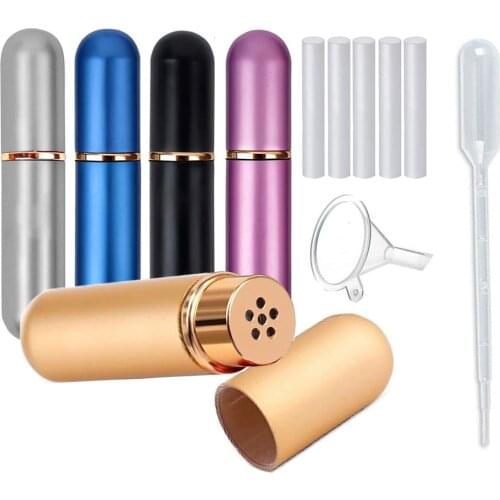 5PACK Portable Aromatherapy Nasal Inhaler Empty Nasal Inhalers Tubes Refillable Aluminum Glass Inhalers Sticks with Cotton Wicks