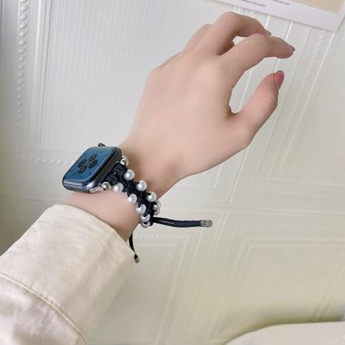 Adjustable Nylon Strap 38mm 42mm for Apple Watch Series 3 2 1 Beaded Bracelet for iWatch Band 44mm 40mm SE6 5 4 Lady Accessories