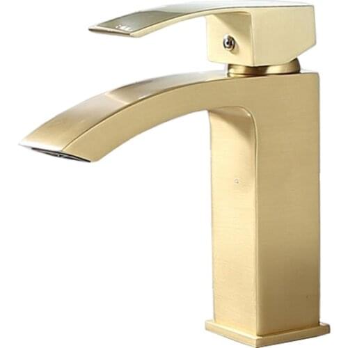 Luxury Brushed Gold Bathroom Faucet Deck Mount All Brass Basin Tap Cold and Hot Black Bathroom Sink Tap