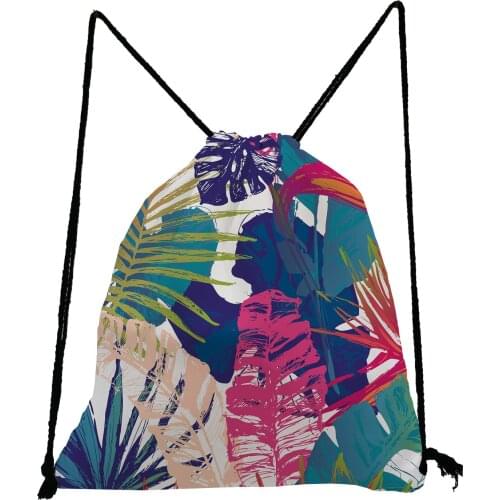 Painting Leaf Printed Backpack Preppy Style Drawstring Bag Portable Unisex Book Bag Storage Bag High Capacity Shoe Bag to School