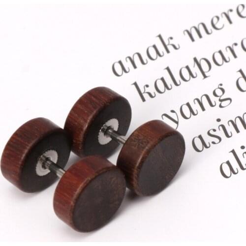 Natural Wood Screw Studs Earrings Fake Gauges Illusion Ear Piercing Plug Tunnel R7RF