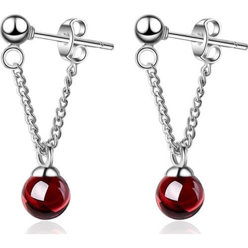 KOFSAC New Trendy 925 Silver Earrings For Women Holiday Party Jewelry Exquisite Wine Red Crystal Ball Earring Girl Birthday Gift