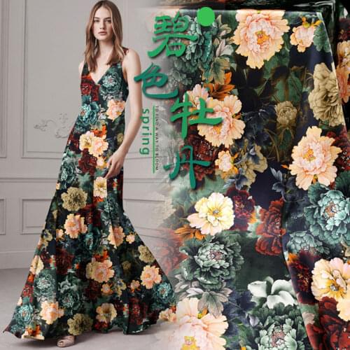 Printed silk stretch satin 19 momme In Width 120cm China Cheongsam Dess Fabric Pure Soie Printed Flower Pattern