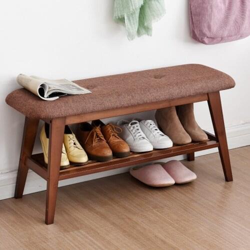 Hot Cushion Shoes Changing Bench Nordic Simple Doorway Natural Bamboo Creative Wear Shoes Low Stool With Storage Layer Soft Seat