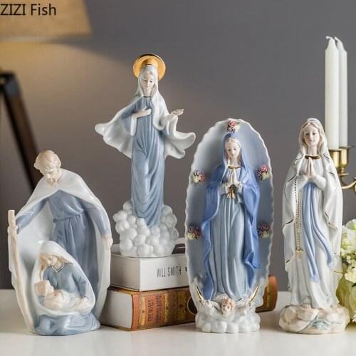 NORDIC CREATIVE CERAMICS CHARACTER SCULPTURE CHRISTIAN CATHOLIC MADONNA JESUS CHURCH CHARACTER STATUE HOME DECORATION