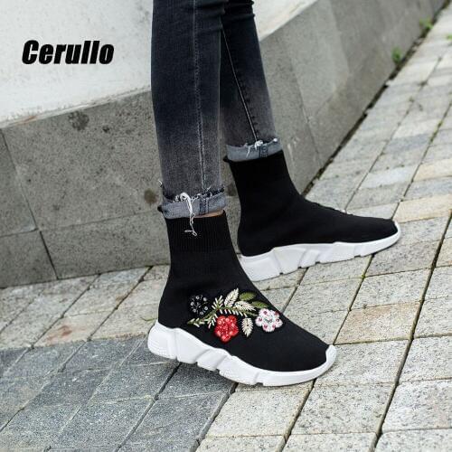 Rhinestone pearl embroidered Women Sneakers stretch wool boots frosted leather beaded short tube Martin boots WK157