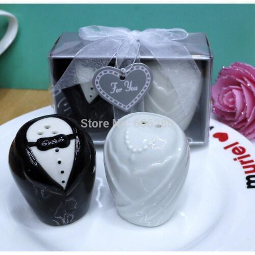 60pcs(30sets)/lot Wedding favors and Gifts Ceramic bride and groom salt and pepper shakers Event Party supplies