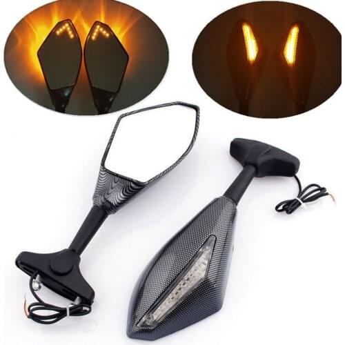 Carbon Fiber LED Turn Signal Lights Mirror Gloss Black Motorcycle Led Rearview For Honda Yamaha Suzuki Kawasaki