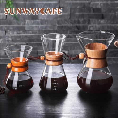 400/600/800ml Wood Grain Heat Resistant Hand Made Glass Coffee Sharing Pot Coffee Maker Cup Teapot Cup Cafe Tools For Barista