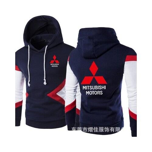 New Spring Autumn Mitsubishi Motors Logo Fashion Hoodies Patchwork Men Pullover Sweatshirts Casual Cotton Hoody 5 Colors