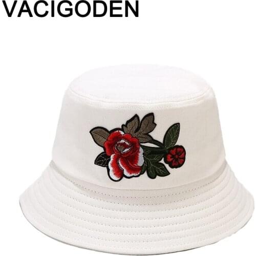 VACIGODEN Women Fashion Bucket Hat 3D Peony Flower Embroidered Sunbonnet Fedoras Outdoor Chapeau Fisherman Cap De Pescador Gorro