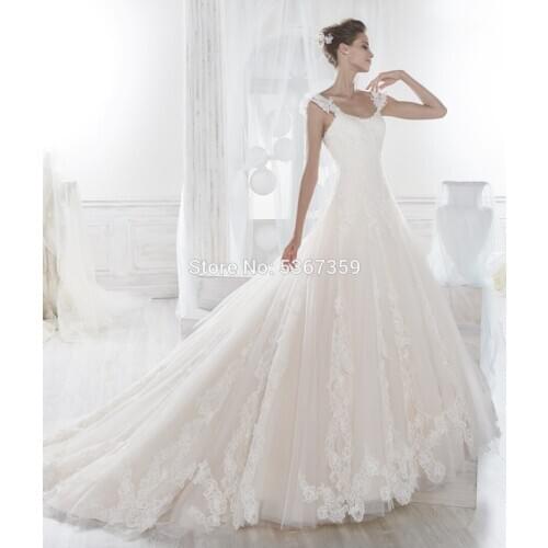 Vintage A Line Wedding-Dresses White Ivory Beautiful Lace Appliques Tulle Bridal Gown Vestido De Noiva