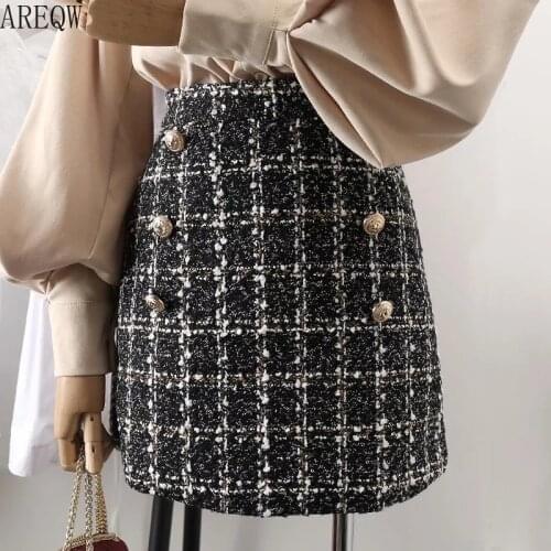 Tweed Skirt for Women In Autumn Spring 2021 New Korean White Black Chic Short Skirt with High Waist Mini Skirts