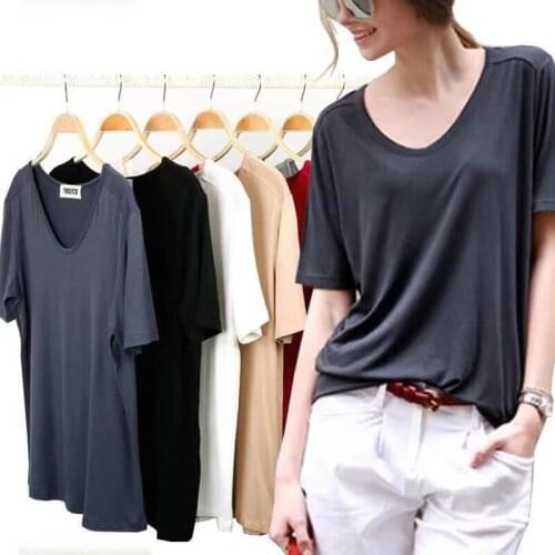 Women Summer Short Sleeve U Neck T Shirts Basic Tee Tops