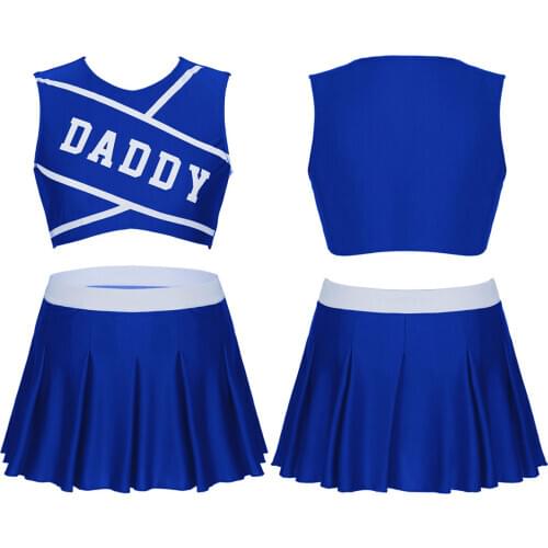 Women Sexy Costumes School Girls Outfits Cheerleader Cosplay Roleplay Themed Party Sets Sleeveless Crop Top with Pleated Skirt