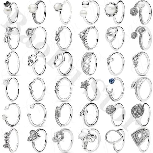 Genuine 925 Sterling Silver Ring Suitable Original Charm Women Elegant Daisy Four-Leaf Clover Rose Angel Wings Fashion Jewelry