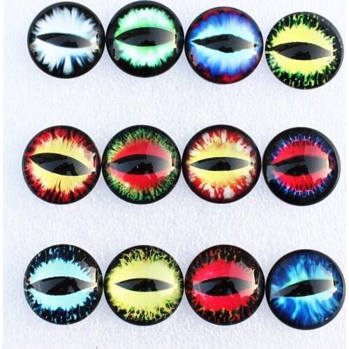 12mm Random Mixed Dragon Eyes Round Glass Cabochon Flatback Photo Dome Jewelry DIY Accessories For base Tray 50pcs/lot K06098