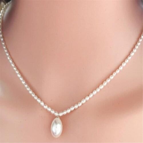 2-3mm Natural White Baroque Pearl Pendant Necklace 18 inches Real Chic Chain Diy Classic Aurora Accessories Flawless Hang Gift