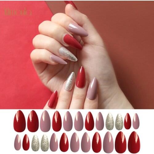 24Pcs Artificial Nails with design Sharp End Reusable Full Cover Acrylic False Nails for Women Party Manicure Nail Art Tips