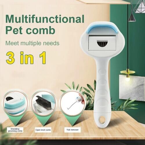 3 in 1 Pet Grooming Rake Tool Tick Remover Hair Knot Openning Comb Pet Dog Dematting Comb For Cats Dogs