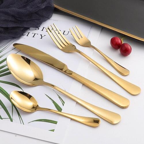 5Pcs Glossy Gold Stainless Steel Cutlery Tableware Set Kitchen Dinnerware Dinner Flatware Set Forks Knives Spoons Set Silverware