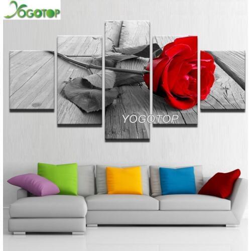 DIY Diamond Painting 5 Panel Red Rose Flower 5D Full Drill mosaic Diamond Embroidery Handcraft Kit Wedding decoration ML1030