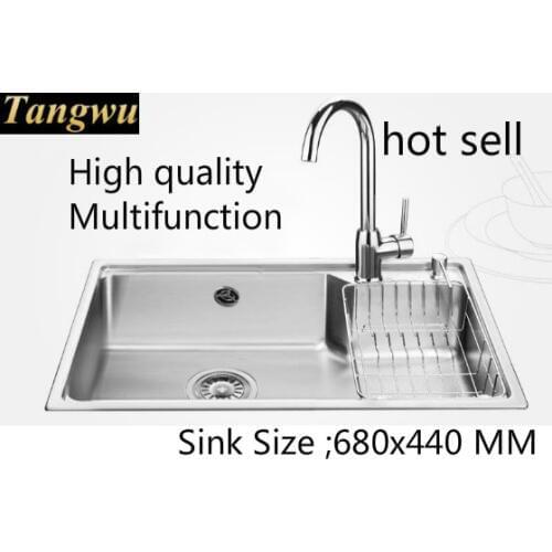 Free shipping Apartment Kitchen sink durable 0.8 mm thick food grade stainless steel vogue hot sell 680x440 MM