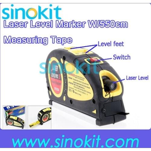 Free Shipping Multifunctional Laser Levels W/550cm Measuring Tape 2 Horizontal Bubble LV05