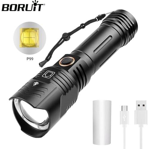 BORUiT P99 LED Powerful Flashlight 5-Mode Zoom 2000LM Rechargeable Torch Waterproof Power Bank Lantern for Camping Hunting