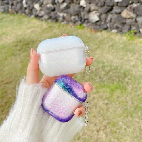 Clear Quicksand Perfume Bottle Bluetooth Earphone Case For Apple Airpods Bling Protective TPU Back Cover With Necklace Rope