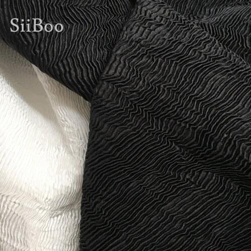 Siiboo black and white polyester fabric with wave textured folds for designer Tissu personnalisé de créateur sp6280