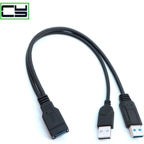 Black USB2.0& 3.0 Female to Dual USB Male Extra Power Data Y Extension Cable for 2.5 inch Mobile Hard Disk