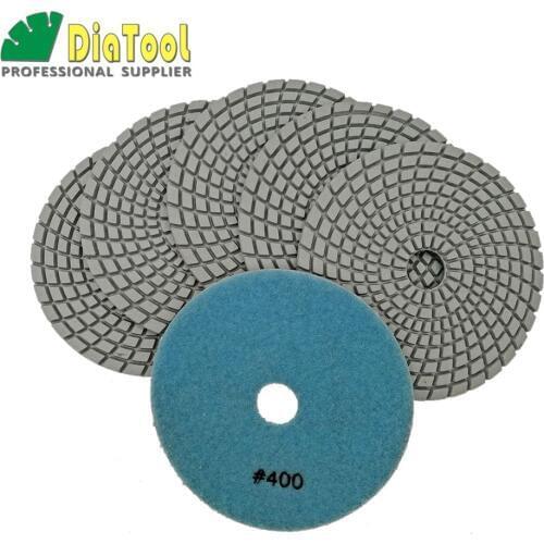 DIATOOL 6pcs 125MM 400# Diamond Flexible Wet Polishing Pad For Stone, White Bond Diameter 5 inch Free-shipping