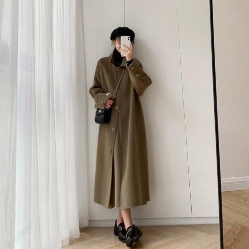 Know something about double-sided cashmere coat womens long style 2021 new high-end Korean slim wool coat