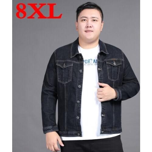 Spring and Autumn classic denim jacket men brand clothing cotton casual men jean jacket blue solid coat male plus size 8XL 7XL