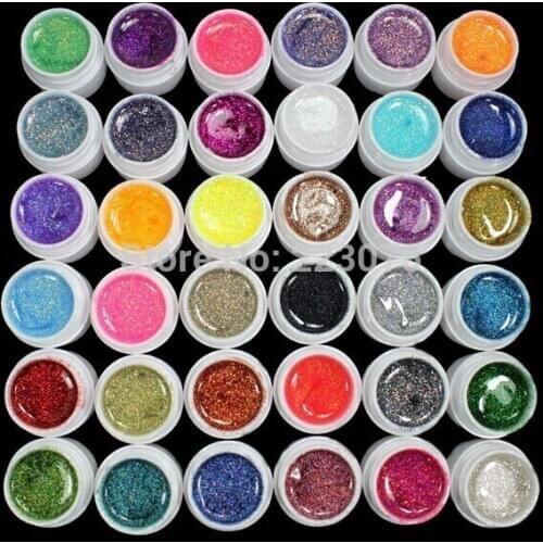 Hot DIY 36 PCS Glitter Mix Color UV Builder Gel Acrylic Set for Nail Art Tips Nail Art