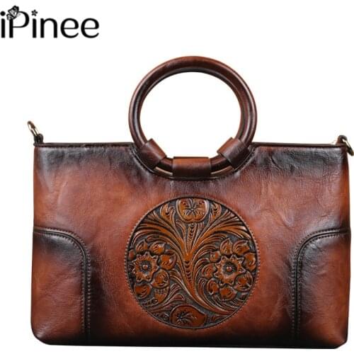IPinee Chinese Style PU Leather Women Handbags Handmade Female Shoulder Bag Luxury Womens Bag Designer Bolsos Mujer
