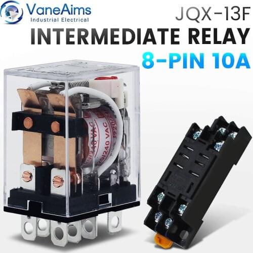 JQX-13F HH62P High power Relay Coil General DPDT Micro Mini Electromagnetic Relay Switch with Socket Base AC110V220V DC12V24V5A