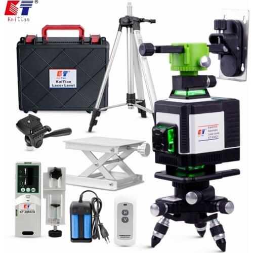 Kaitian 16Lines 4D Level Laser Line Electronic Automatic 360 Horizontal&Vertical Cross Super Powerful Green Laser Level Receiver